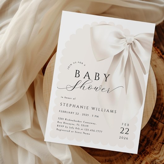 Elegante White Bow Baby Shower Einladung