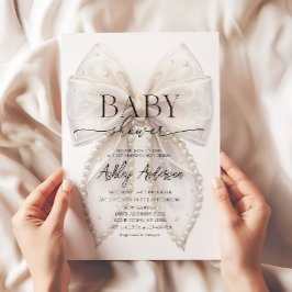 Elegante White Bow Baby Shower Einladung