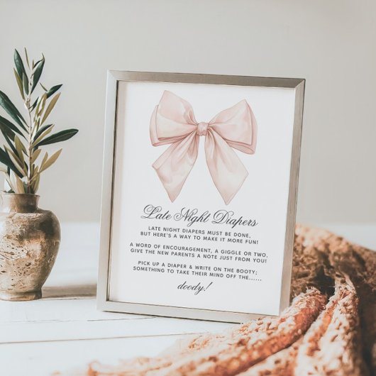Elegante White Bow Spate Night Diapers Babydusche Poster