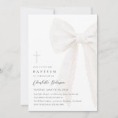 Elegante White Bow Taufe Einladung (Vorderseite)
