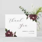 Elegante White Burgundy Floral Wedding Dankeskarte (Stehend Vorderseite)