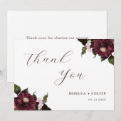 Elegante White Burgundy Floral Wedding Dankeskarte (Vorne/Hinten)