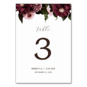 Elegante White Burgundy Floral Wedding Tischnummer (Rückseite)