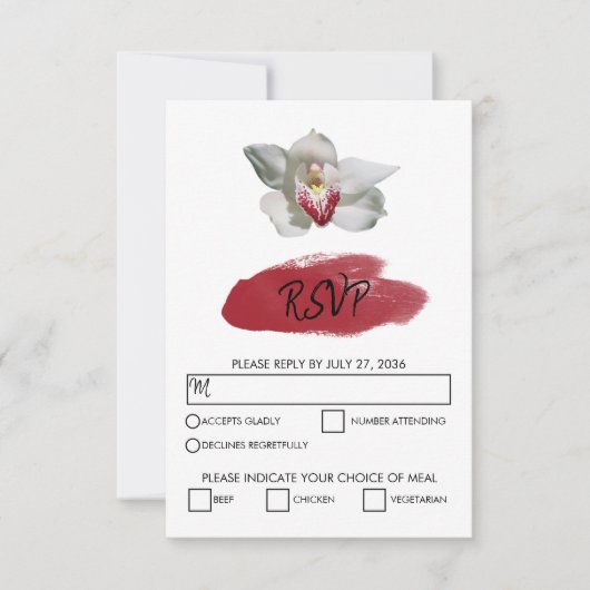 Elegante White Burgundy Orchid Wedding RSVP Cards Karte (Vorderseite)
