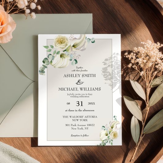 Elegante White Calla Lily & Eucalyptus Wedding Einladung