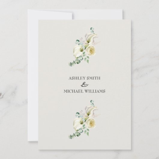 Elegante White Calla Lily & Eucalyptus Wedding Einladung (Rückseite)