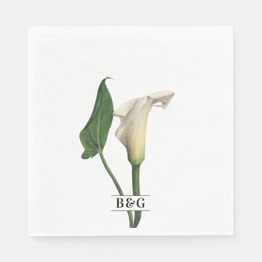 Elegante White Calla Lily Grüne Botanische Hochzei Serviette (Vorderseite)