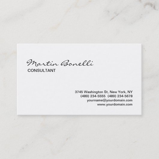Elegante White Calligraphic Standard Business Card Visitenkarte (Vorderseite)