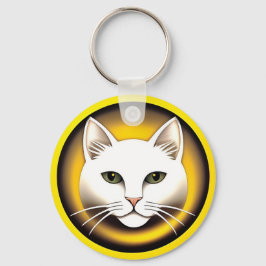 Elegante White Cat Illustration Schlüsselanhänger
