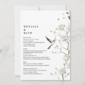 Elegante White Chinoiserie Blumenzettel Einladung (Rückseite)