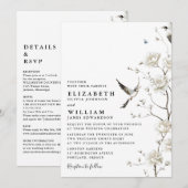 Elegante White Chinoiserie Blumenzettel Einladung (Vorne/Hinten)