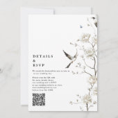 Elegante White Chinoiserie Floral QR Code Hochzeit Einladung (Rückseite)