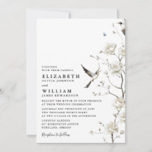 Elegante White Chinoiserie Floral QR Code Hochzeit