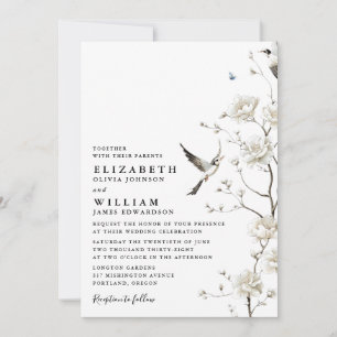 Elegante White Chinoiserie Floral QR Code Hochzeit Einladung