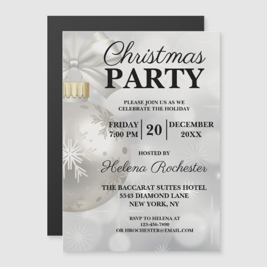 Elegante White Christmas Holiday Party Magneteinladung (Vorne/Hinten)