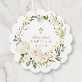 Elegante White Cream Blume Gold Cross Taufen Geschenkanhänger