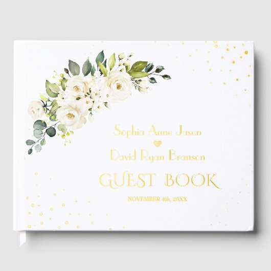 Elegante White Cream Blume Gold Wedding Gästebuch (Vorderseite)