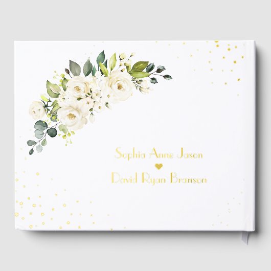 Elegante White Cream Blume Gold Wedding Gästebuch (Rückseite)