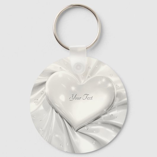 Elegante White Cream Heart Keychain Schlüsselanhänger (Rückseite)