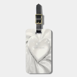 Elegante White Cream Heart Luggage Tag Gepäckanhänger