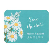 Elegante White Daisies Aquamarin Save the Date Hoc Magnet (Horizontal)