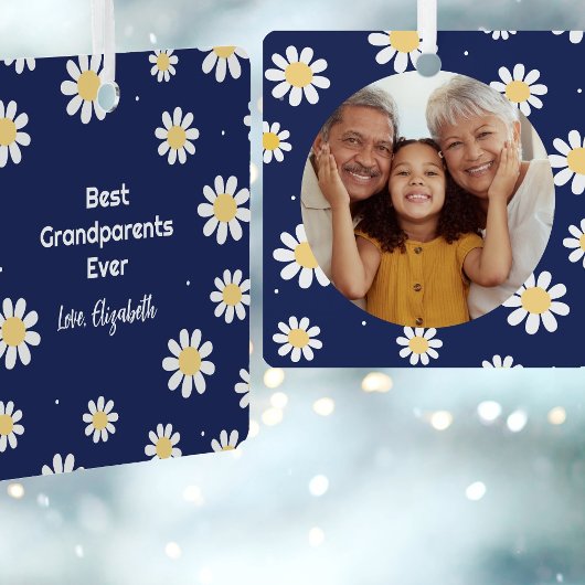 Elegante White Daisies Best Grandeltern Ever Foto Ornament Aus Metall