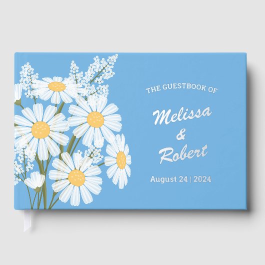 Elegante White Daisies Rustic Wedding Foil Gästebuch (Vorderseite)