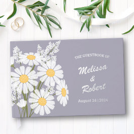 Elegante White Daisies Rustic Wedding Foil Lavende Gästebuch