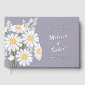 Elegante White Daisies Rustic Wedding Foil Lavende Gästebuch (Vorderseite)