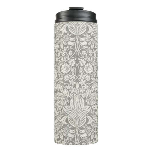 Elegante White Damask Floral Wohngestaltung Thermosbecher (Vorderseite)