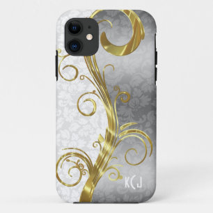 Elegante White Damasks Gold & Silver Wirbel Case-Mate iPhone Hülle