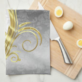 Elegante White Damasks Gold & Silver Wirbel Geschirrtuch (Viertel Falte)