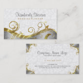 Elegante White Damasks Gold & Silver Wirbel Visitenkarte (Vorne/Hinten)