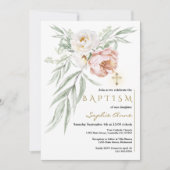 Elegante White Dusty Rose Blume Bouquet Taufe Einladung (Vorderseite)