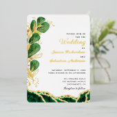 Elegante White Emerald Green & Gold Wedding Folieneinladung (Stehend vorne)