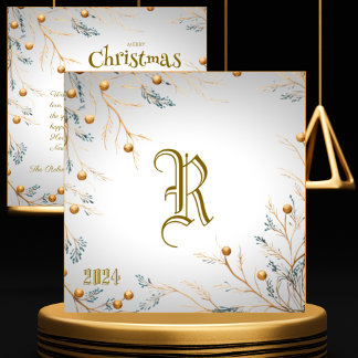 Elegante White Family Monogram Weihnachtskarte Feiertagskarte