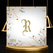 Elegante White Family Monogram Weihnachtskarte Feiertagskarte