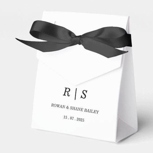 Elegante White Favor Box mit Black Monogram Geschenkschachtel (Vorderseite)