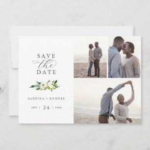 Elegante White Floral 3 FotoCollage Save the Date