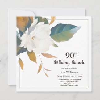 Elegante White Floral 90. Geburtstagsparty Einladung