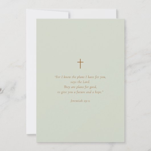 Elegante White Floral Aged Sage Baptisse Einladung (Rückseite)