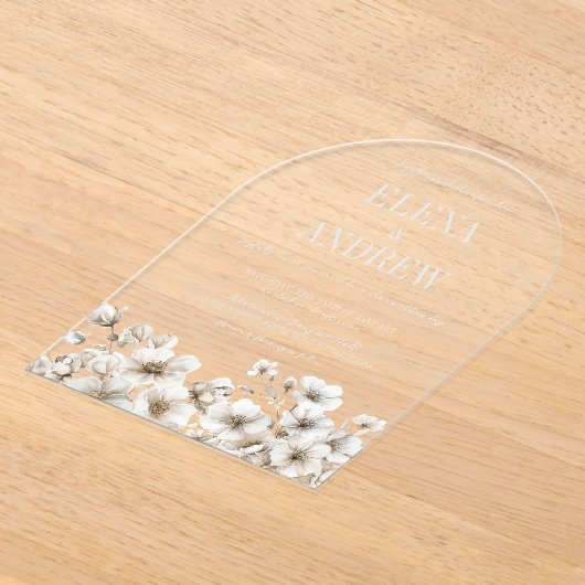 Elegante White Floral Arch Wedding Acryleinladungen (Ablage )