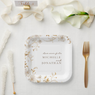 Elegante White Floral Bible Verse Moderne Hochzeit Pappteller