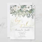 Elegante White Floral Boy oder Girl Gender Reveal Einladung (Vorderseite)