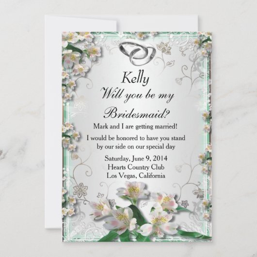Elegante White Floral Bridesmaid Card Einladung (Vorderseite)
