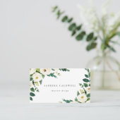 Elegante White Floral Business Card Visitenkarte (Stehend Vorderseite)