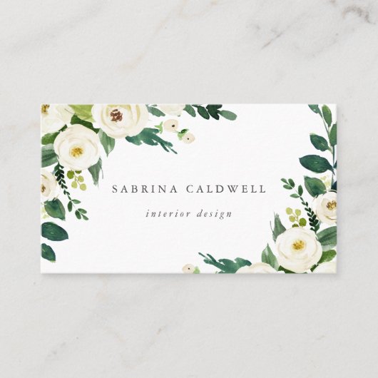 Elegante White Floral Business Card Visitenkarte (Vorderseite)