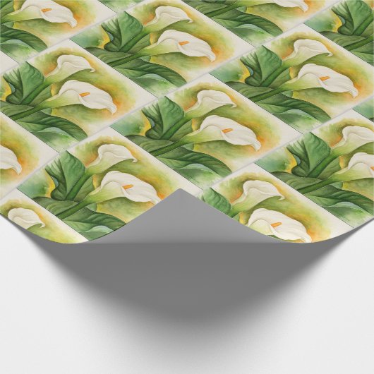 Elegante White Floral Cala Lily Blume Geschenkpapier (Ecke)