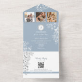 Elegante White Floral Dusty Blue Wedding All In One Einladung (Innen Boden)