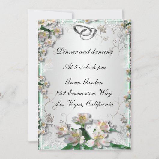 Elegante White Floral Empfang Card Einladung (Vorderseite)